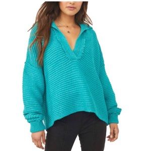 NWT Free People Marlie Collar V Neck Oversized Sweater